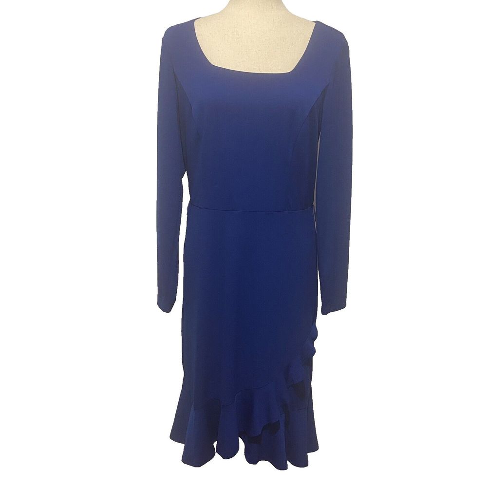 Cheztu Women's Midi Dress Size 10 Blue Long Sleeve Ruffle NWT‎ MSRP $88